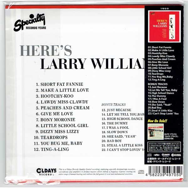 Photo2: LARRY WILLIAMS / HERE'S LARRY WILLIAMS (Brand New Japan mini LP CD) (2)